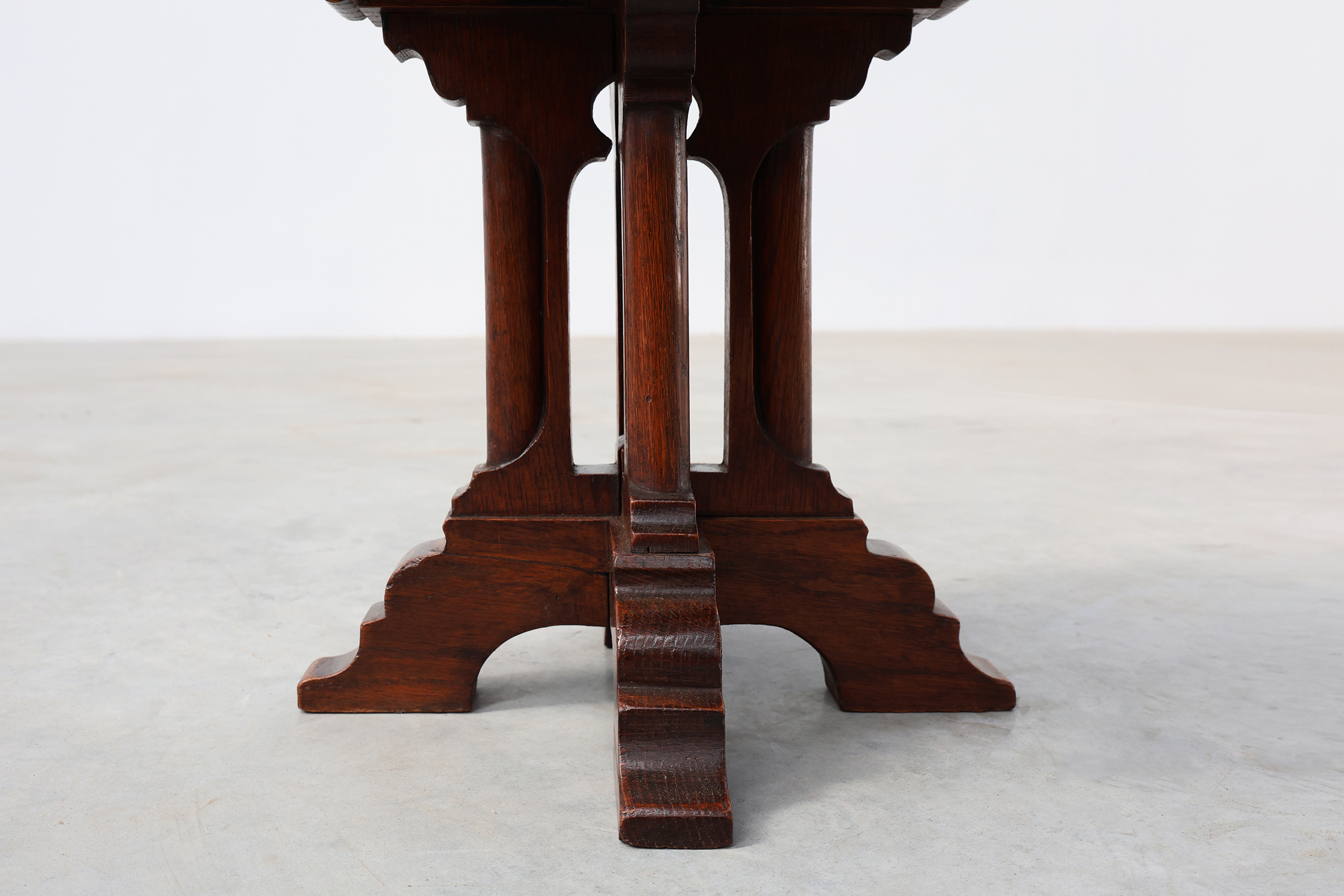 Neo Gothic oak stool with red velvet upholstery, France 1850thumbnail